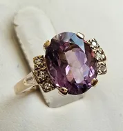 Gold Amethyst Diamond Ring 10Kt