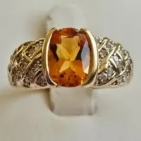 Gold Diamond Citrine Ring 14Kt
