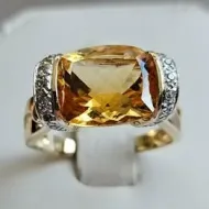 Gold Diamond Citrine Ring 14Kt